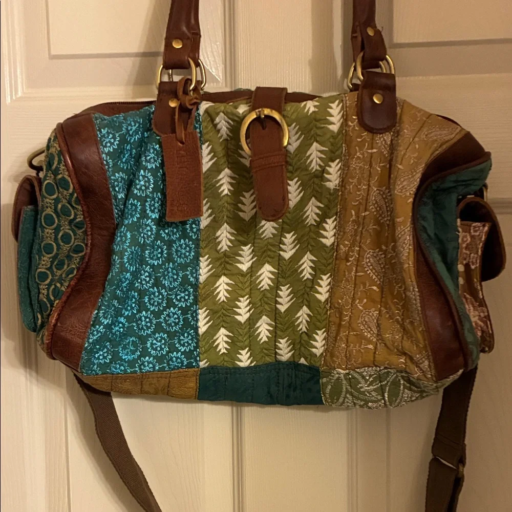 Bohemian Patchwork Shoulder‎ Bag with Brown and Green Accents